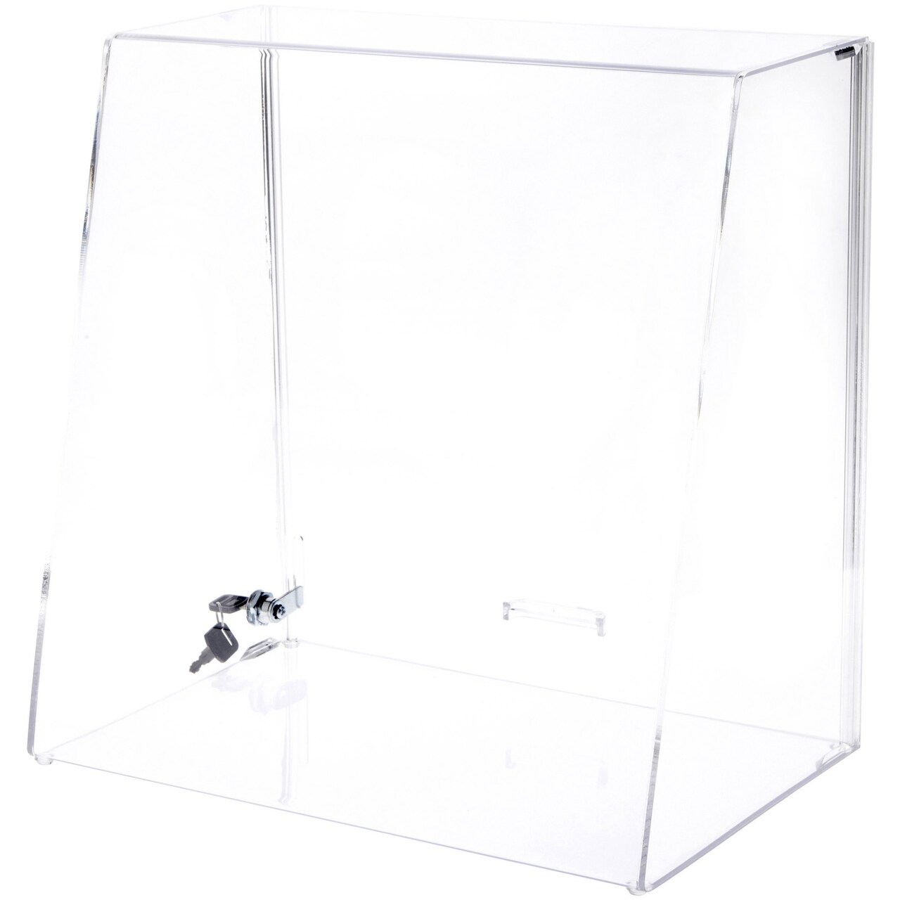 Plymor Clear Acrylic Locking Display Case with Slanted Front and Sliding Back, No Shelves
